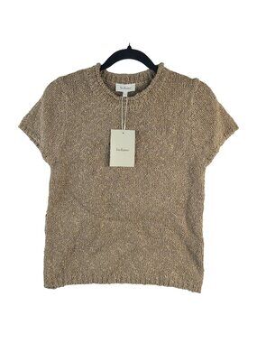 NEW Böhme Taupe Knit Short-Sleeve Sweater Top Bohemian Women's Size M